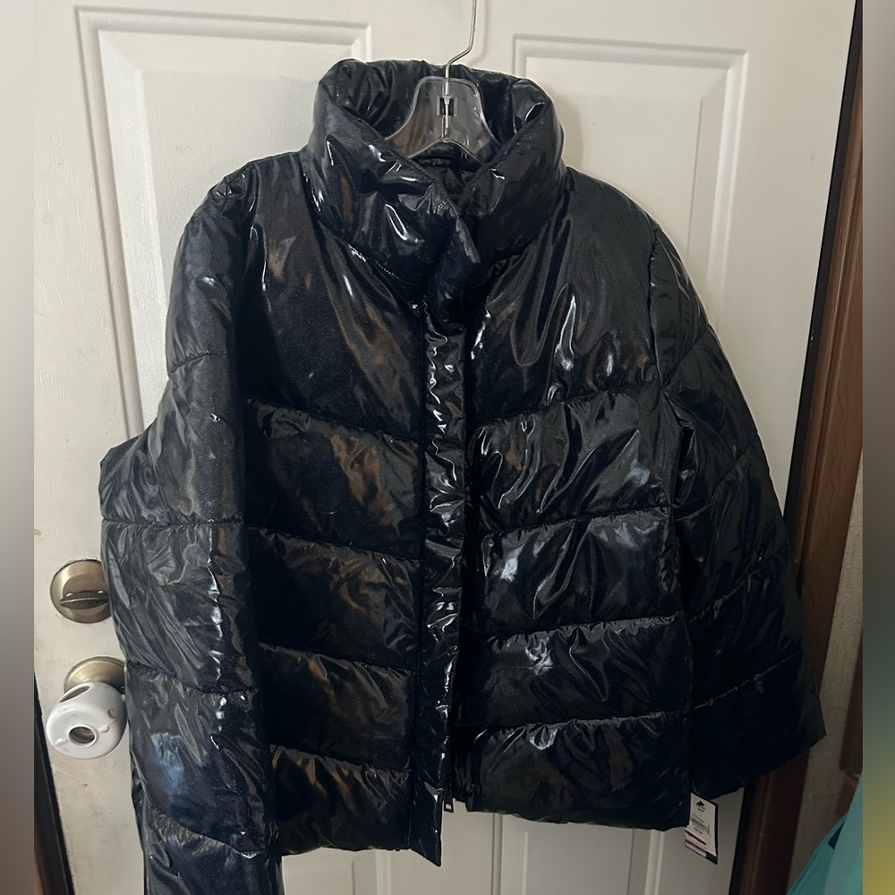 BETSEY JOHNSON NAVY BLUE GLITTER PUFFER COAT: limited edition: NWT: SZ M
